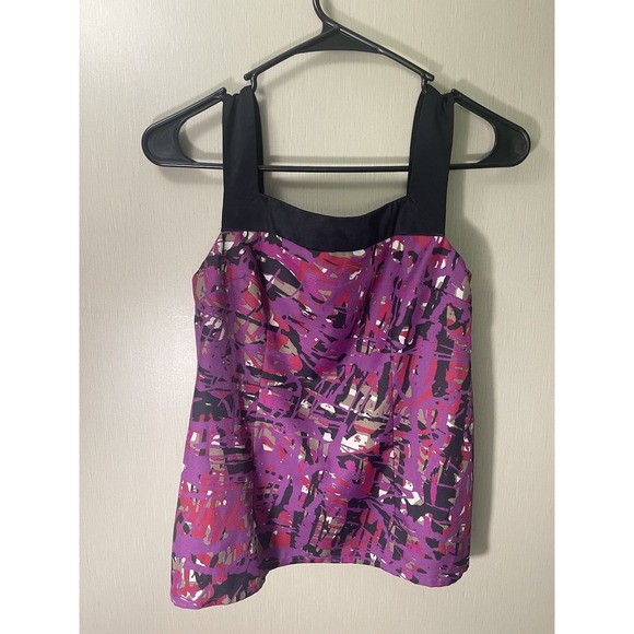 Ann Taylor 00P Dressy Tank Shell Top Purple Black Multi Print - Picture 1 of 3